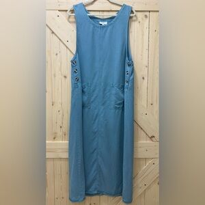 ❤️❤️Nordstrom Denim Blue-Green Maxi Sleeveless Leopard Button Dress